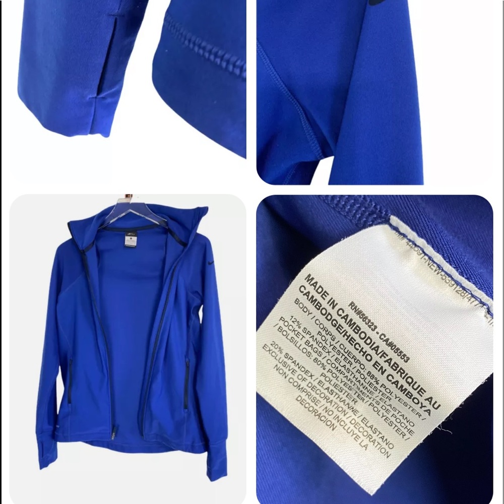 WOMENS NIKE DRI FIT BLUE ZIP UP JACKET W/THUMBHOLES LOGO ON SLEEVES SIZE L - Picture 5 of 8